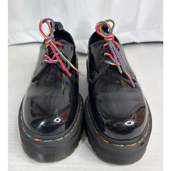 Dr. Martens 1461 Quad Rainbow Patent Platform Shoes black size 7 ladies 6 Men - Picture 14 of 16